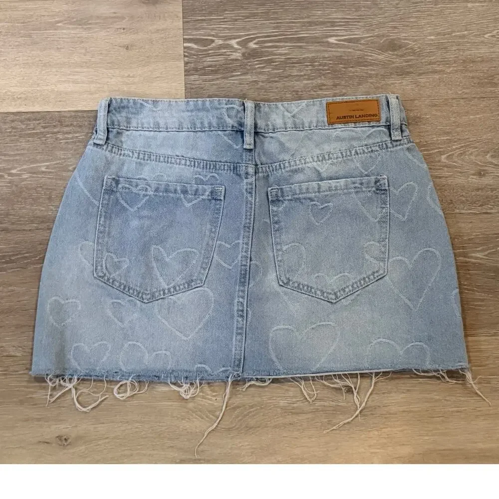 Austin Landing Denim Skirt with Hearts Size 3